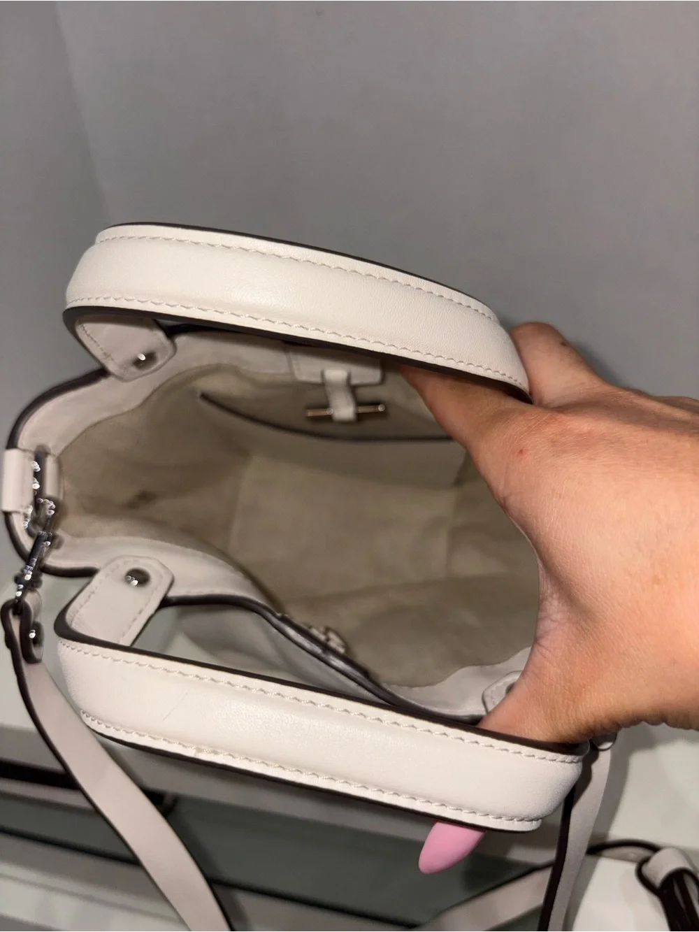 Tory Burch Cream Mini Bucket Bag with Logo Medallion